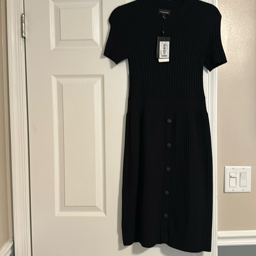 Emporio Armani black stretch knit dress